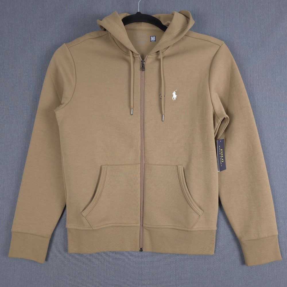 Polo Ralph Lauren Double-Knit Hoodie Mens Size Small Brown Full Zip Jacket New